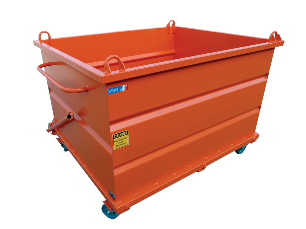 Benne basculante orange 4 boucles d'angles sur roues