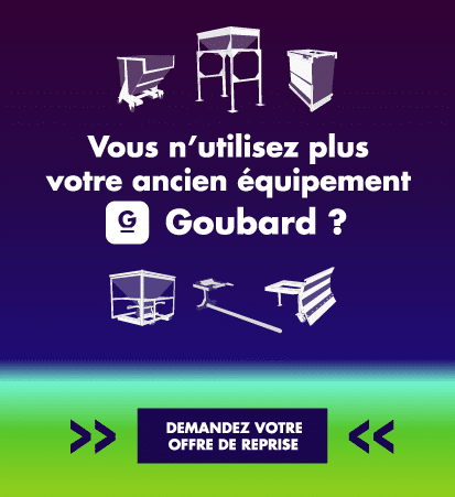 Slider d'offre de reprise ancienne benne et équipement Goubard occasion.